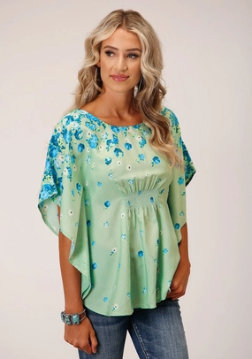 decorative element Smart Look Roper Womens Summer Floral Sage Polyester S/S Blouse