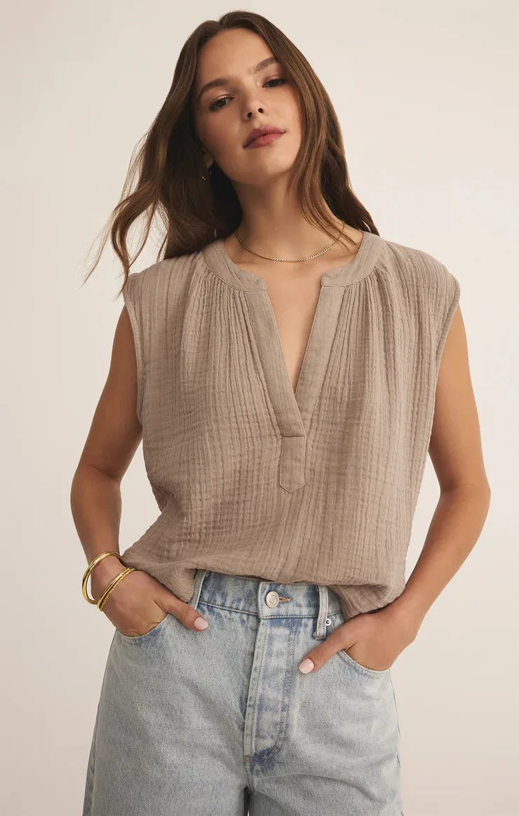 Cliffside V-Neck Airy Gauze Top Relaxed Fit Shirt