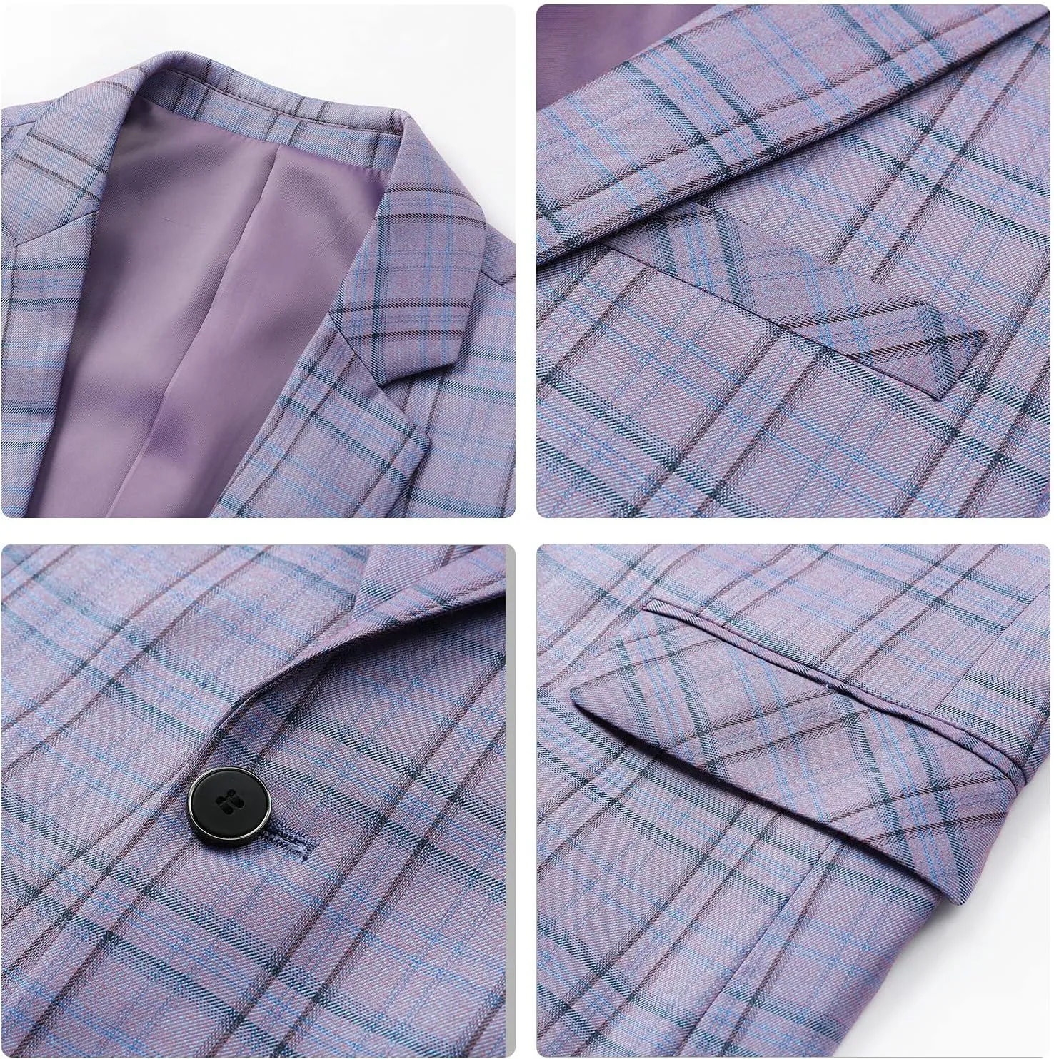Cloudstyle Mens 2 PCS Plaid Suits Slim Formal Suit Checkered Blazer Jacket Pants