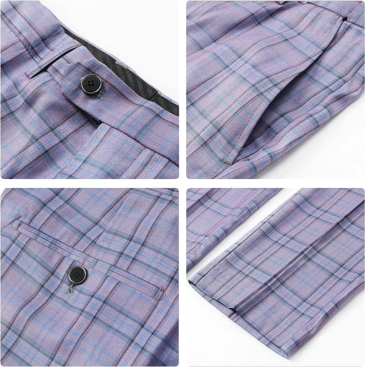 Cloudstyle Mens 2 PCS Plaid Suits Slim Formal Suit Checkered Blazer Jacket Pants