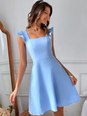 Cocktail Solid Cotton Bow Backless A-Line Square Neck Dress