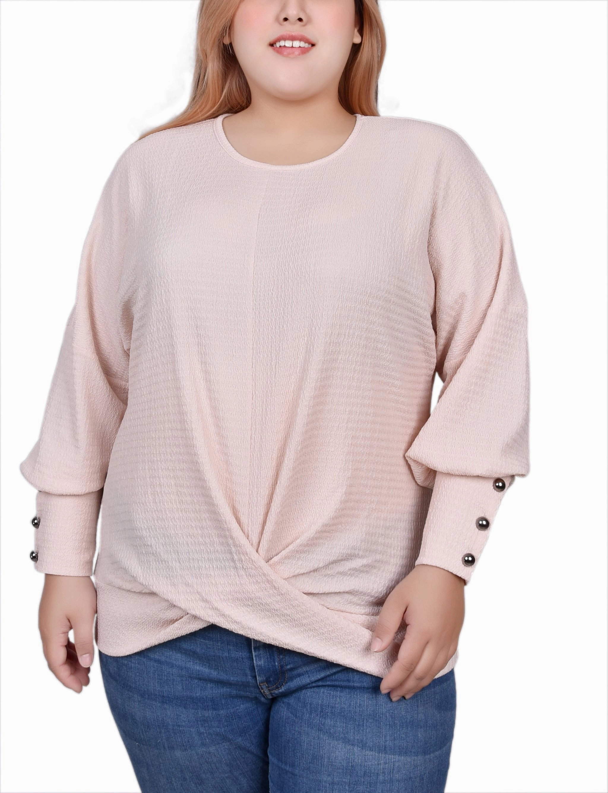 NonScratchyLining Relaxed Blouse Plus Size Long Sleeve Textured Knit Top