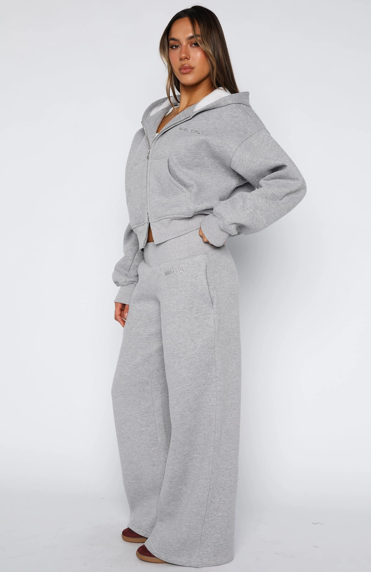 Office Comforted DoubleLayered Hem Come A Long Way Wide Leg Sweatpants Grey Marle