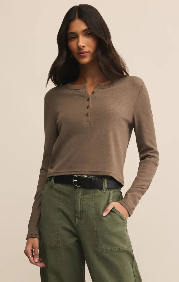 Ferris Cropped Henley Top ArticulatedElbowShaping