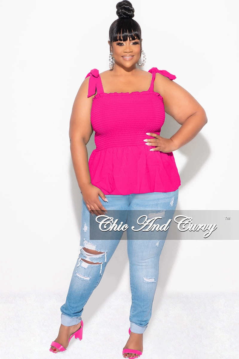 Final Sale Plus Size Smocked Peplum Tank Top in Fuchsia Walk Friendly Essential Wearable