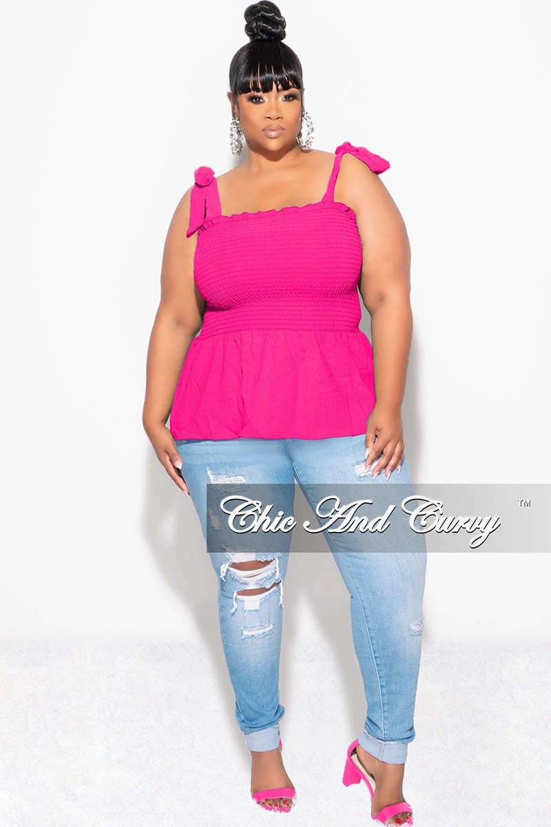 Final Sale Plus Size Smocked Peplum Tank Top in Fuchsia Casual Style Outdoor Lifestyle
