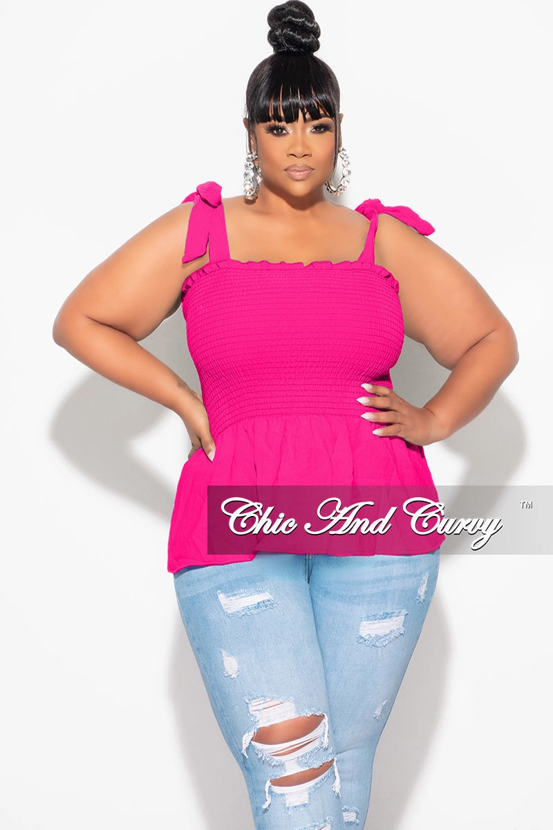 Final Sale Plus Size Smocked Peplum Tank Top in Fuchsia Airy Feel