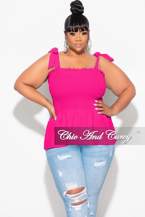 Final Sale Plus Size Smocked Peplum Tank Top in Fuchsia Airy Feel