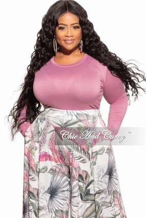 Classic Cut Easy Care Fabric Final Sale Plus Size Long Sleeve Slim Fit Crop Top in Mauve