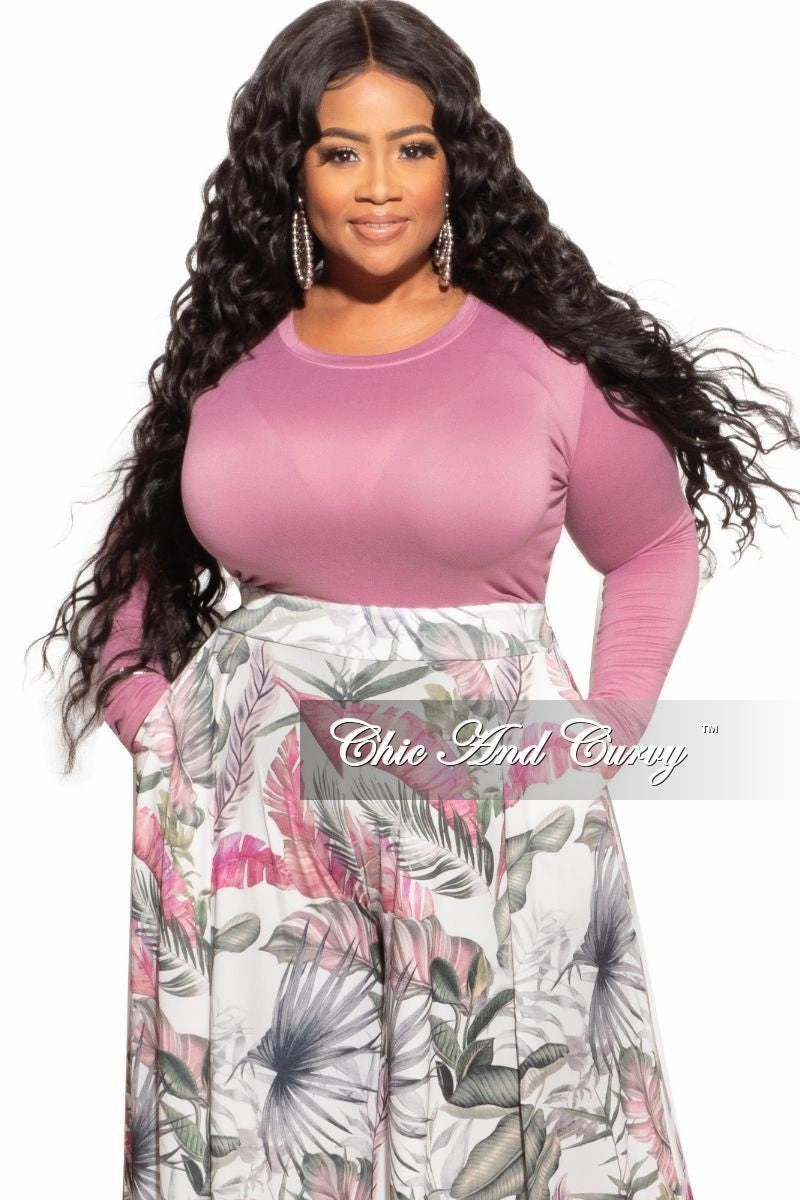 Classic Cut Easy Care Fabric Final Sale Plus Size Long Sleeve Slim Fit Crop Top in Mauve