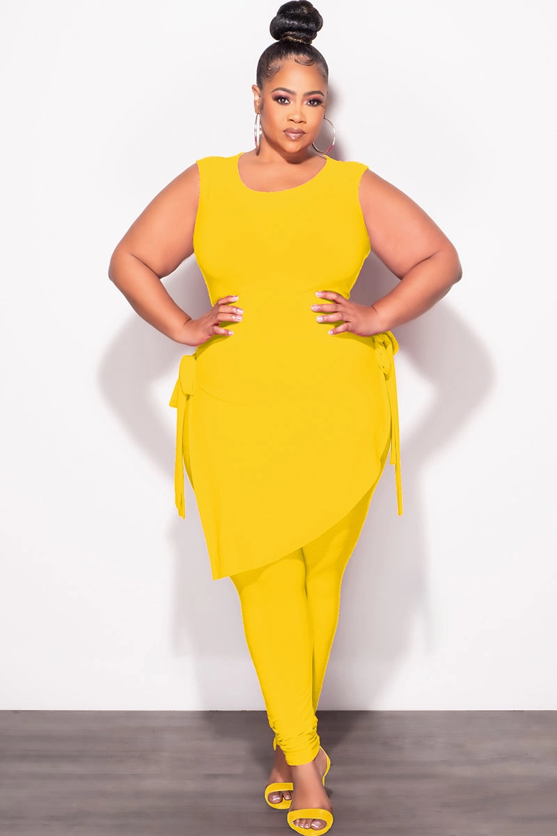 Quick Pack Quick Dry Wear Final Sale Plus Size 2pc Sleeveless Top and Pants Set in Yellow