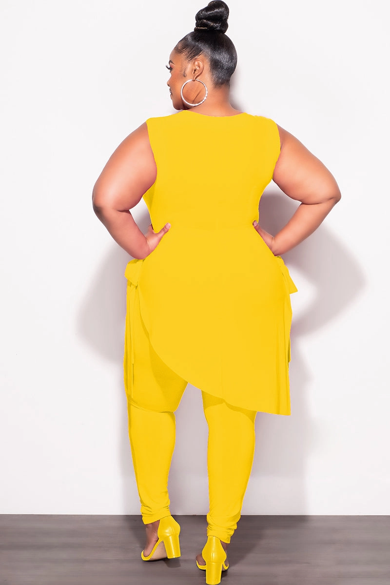 Final Sale Plus Size 2pc Sleeveless Top and Pants Set in Yellow Travel Essential Casual Fit Design
