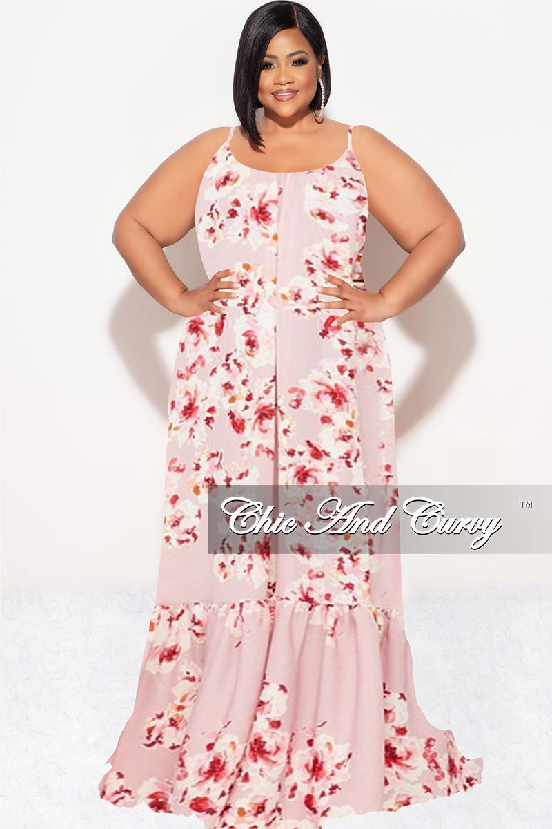 Stretch Support Breathable Comfort Design Final Sale Plus Size Maxi Dress with Spaghetti Straps in Mauve Floral Print