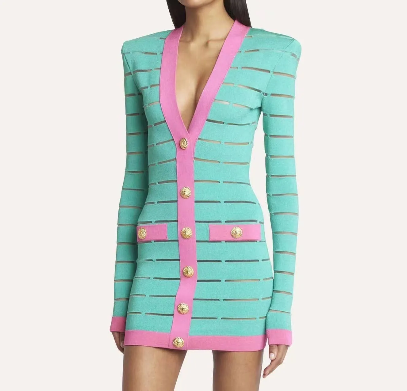 All-day style V-Neck Padded Shoulder Dress