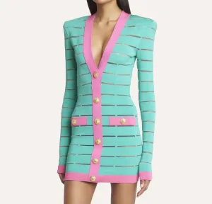 All-day style V-Neck Padded Shoulder Dress