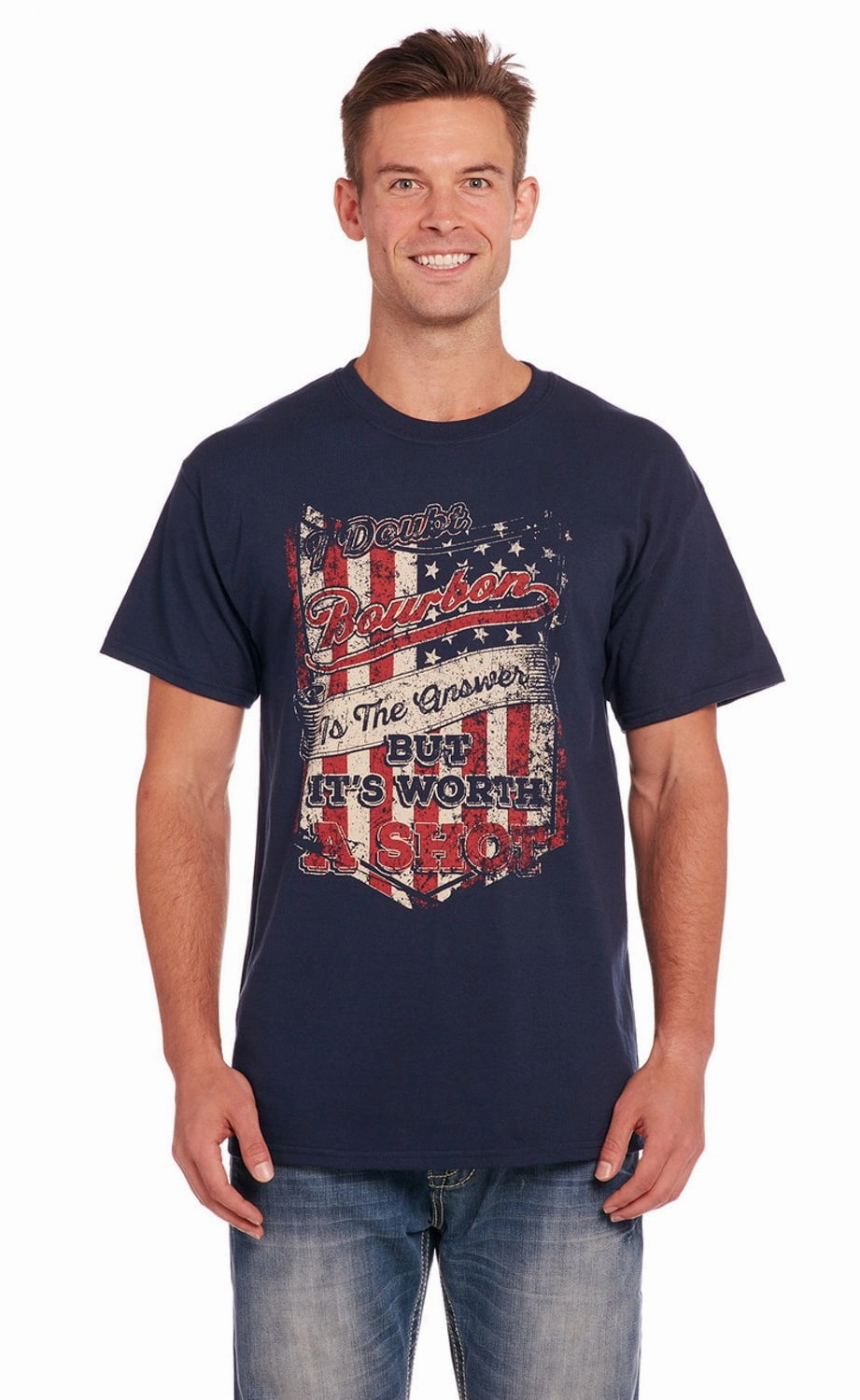 Minimal Comfort Sporty Comfort Wear Cowboy Up Mens Worth A Shot Navy Cotton Blend S/S T-Shirt