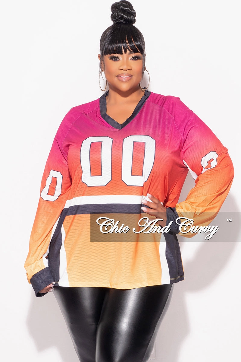 Hidden pockets NoiseReducingFabric Final Sale Plus Size Jersey Top in Fuchsia Orange Black and Yellow
