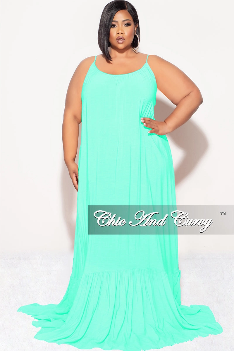 Final Sale Plus Size Maxi Dress with Spaghetti Straps in Mint Comfy Wearable Non Irritating Tags