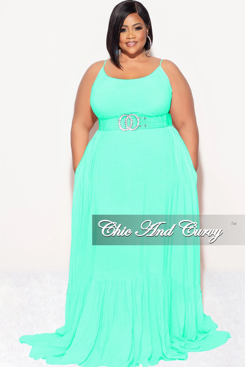Comfy Ease Sport Performance Design Final Sale Plus Size Maxi Dress with Spaghetti Straps in Mint