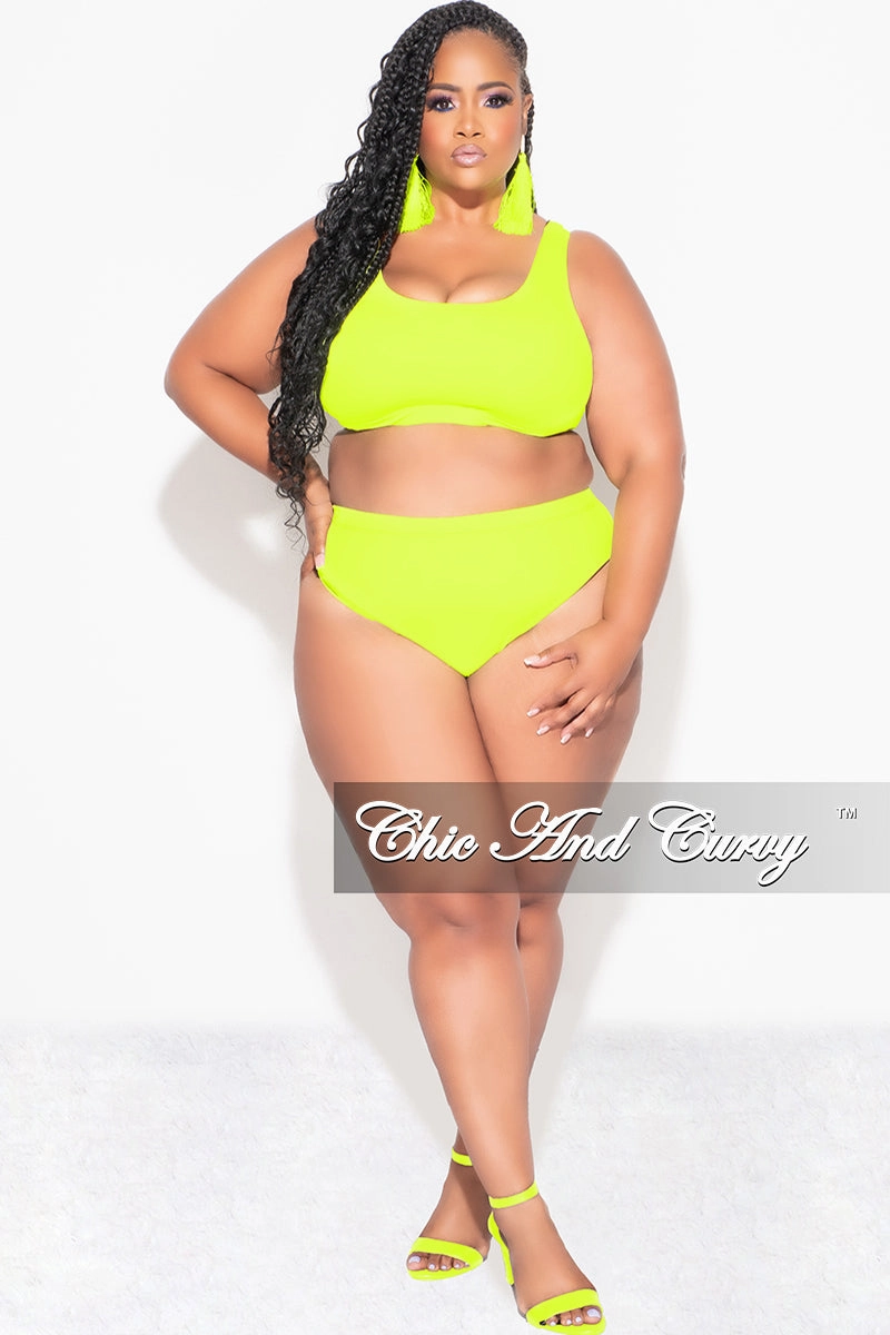 Final Sale Plus Size Bikini Set in Neon Yellow AllDayComfort High Durability Thread