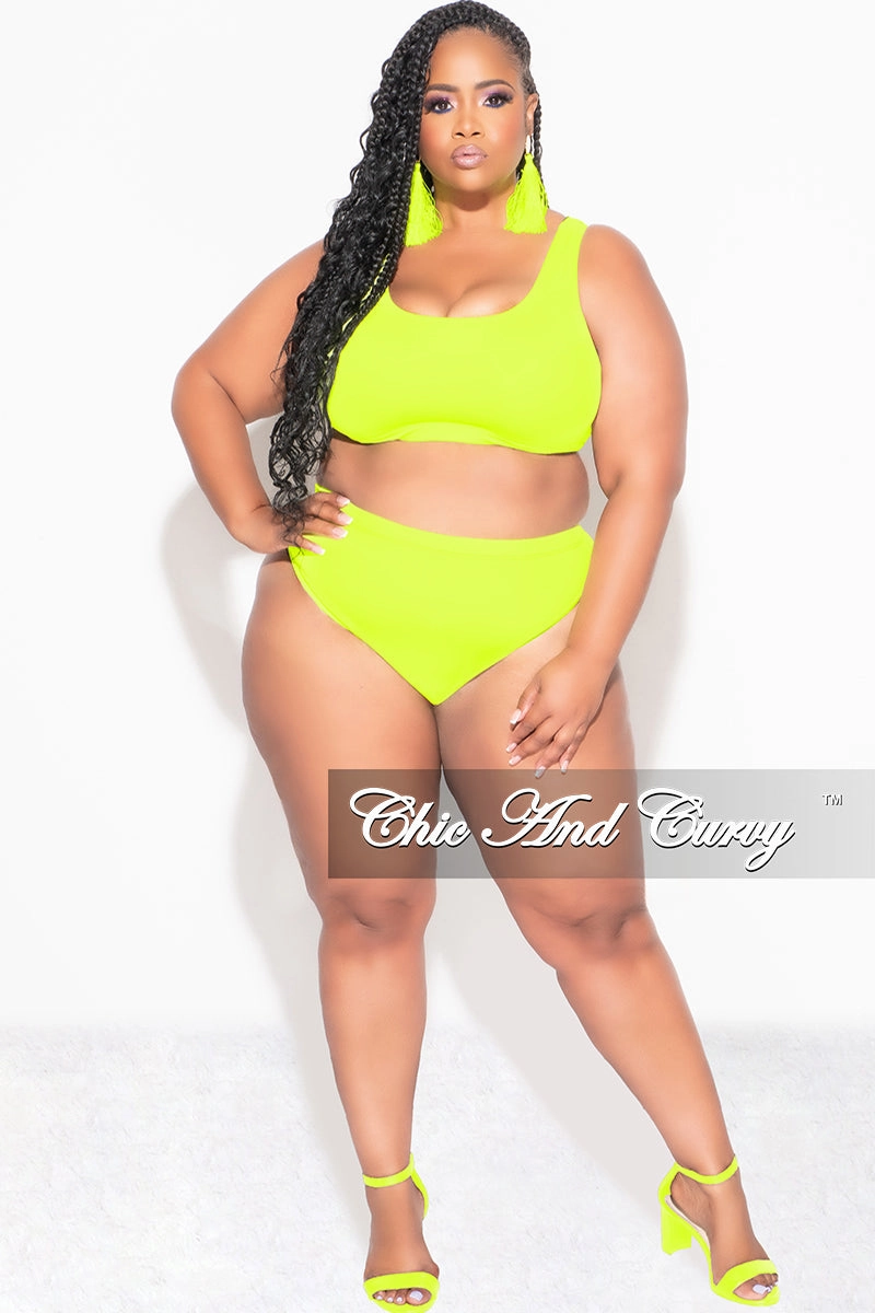 Final Sale Plus Size Bikini Set in Neon Yellow Odor Control Treatment