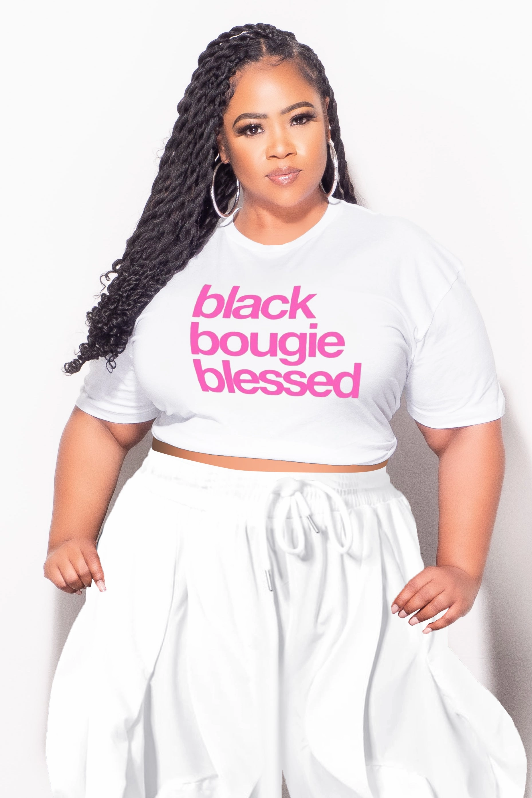 Final Sale Plus Size Oversized Unisex Fit White Black, Bougie & Blessed T-Shirt Street Ready Layer Ready