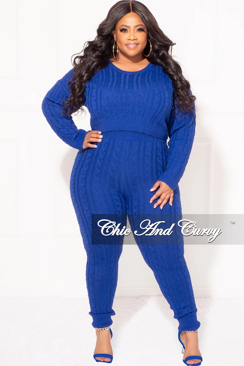 Soft and Stretchy Anti Bacterial Treatment Final Sale Plus Size 2-Piece Sweater Pants Set in Royal Blue