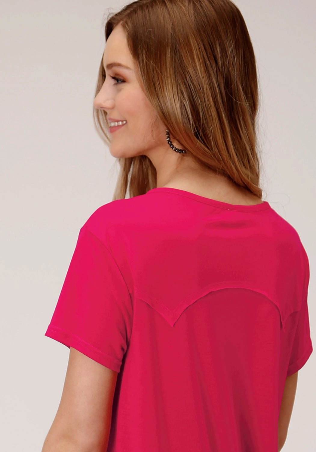 Layered Hemline Premium Quality Roper Womens Red Poly/Rayon Horseshoe S/S Cowgirl T-Shirt