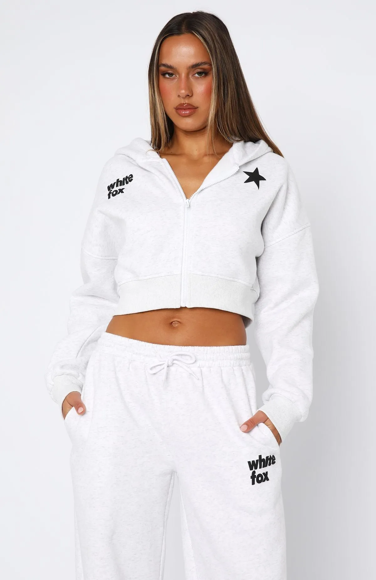 Smart Fit From The Archives Charli Cropped Zip Front Hoodie Grey Marle