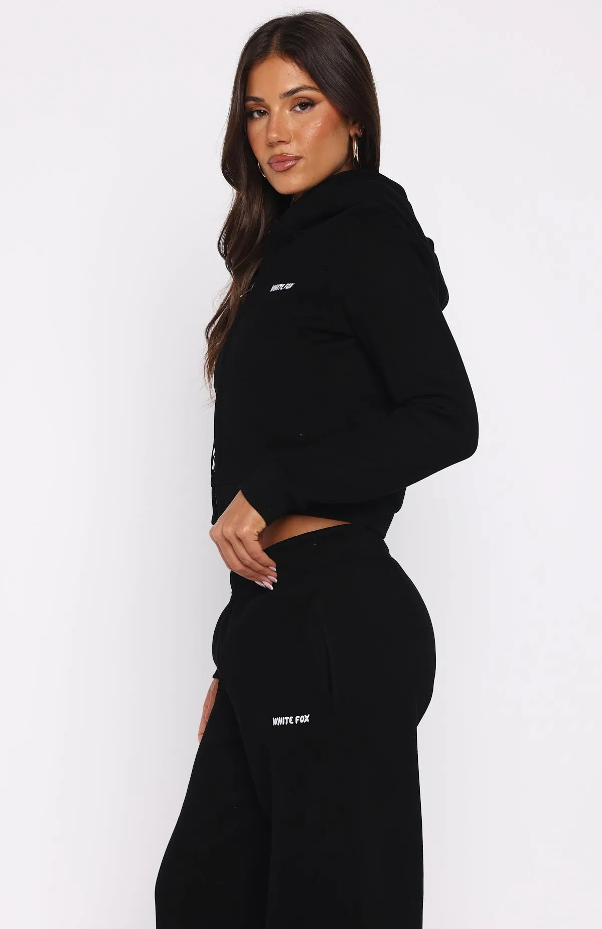 Comfy And Cute Slim Zip Front Hoodie Black Shrink Resistant Process Off-Duty Fit
