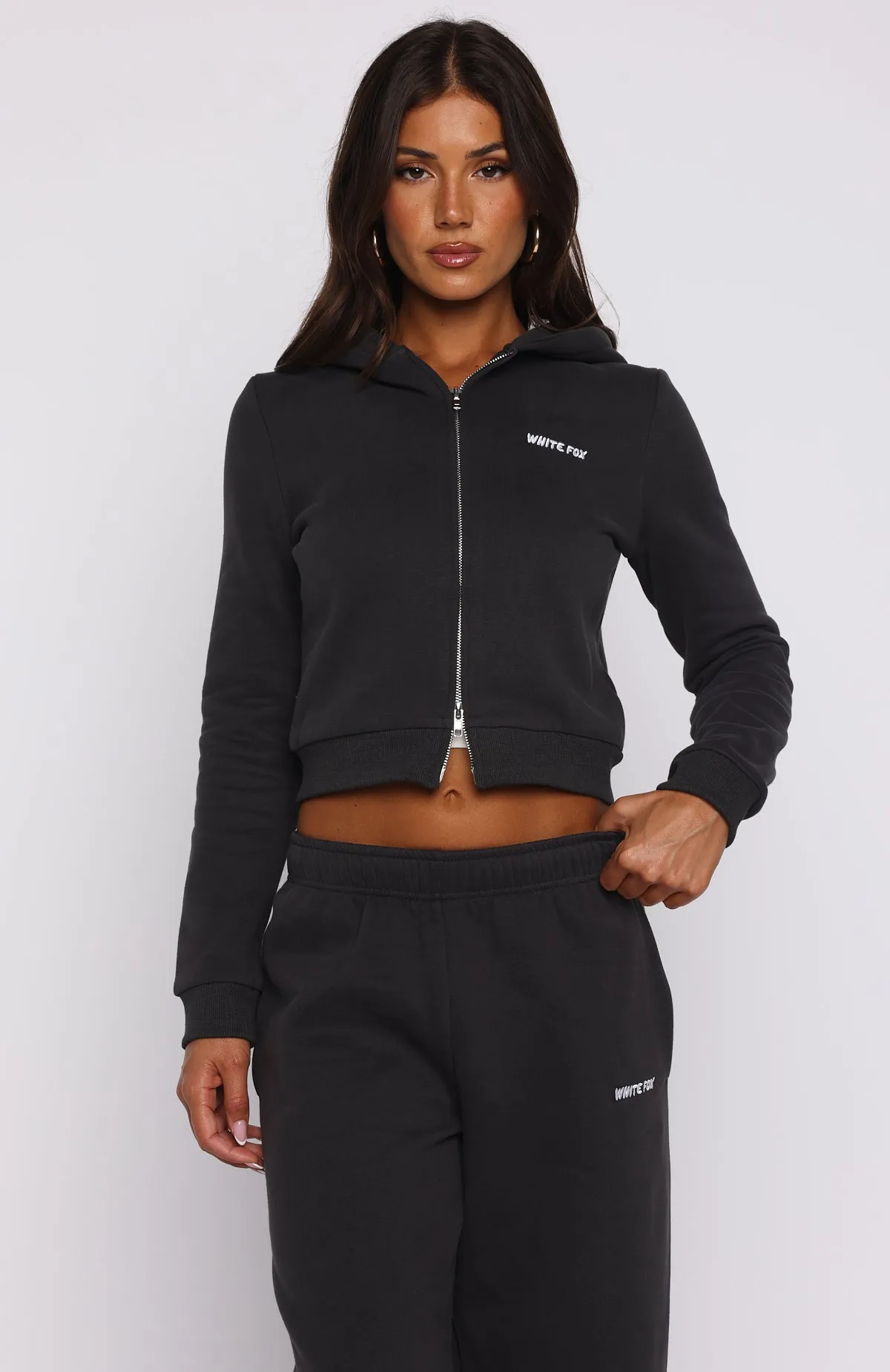 Relax time Work Comfort Comfy And Cute Slim Zip Front Hoodie Charcoal