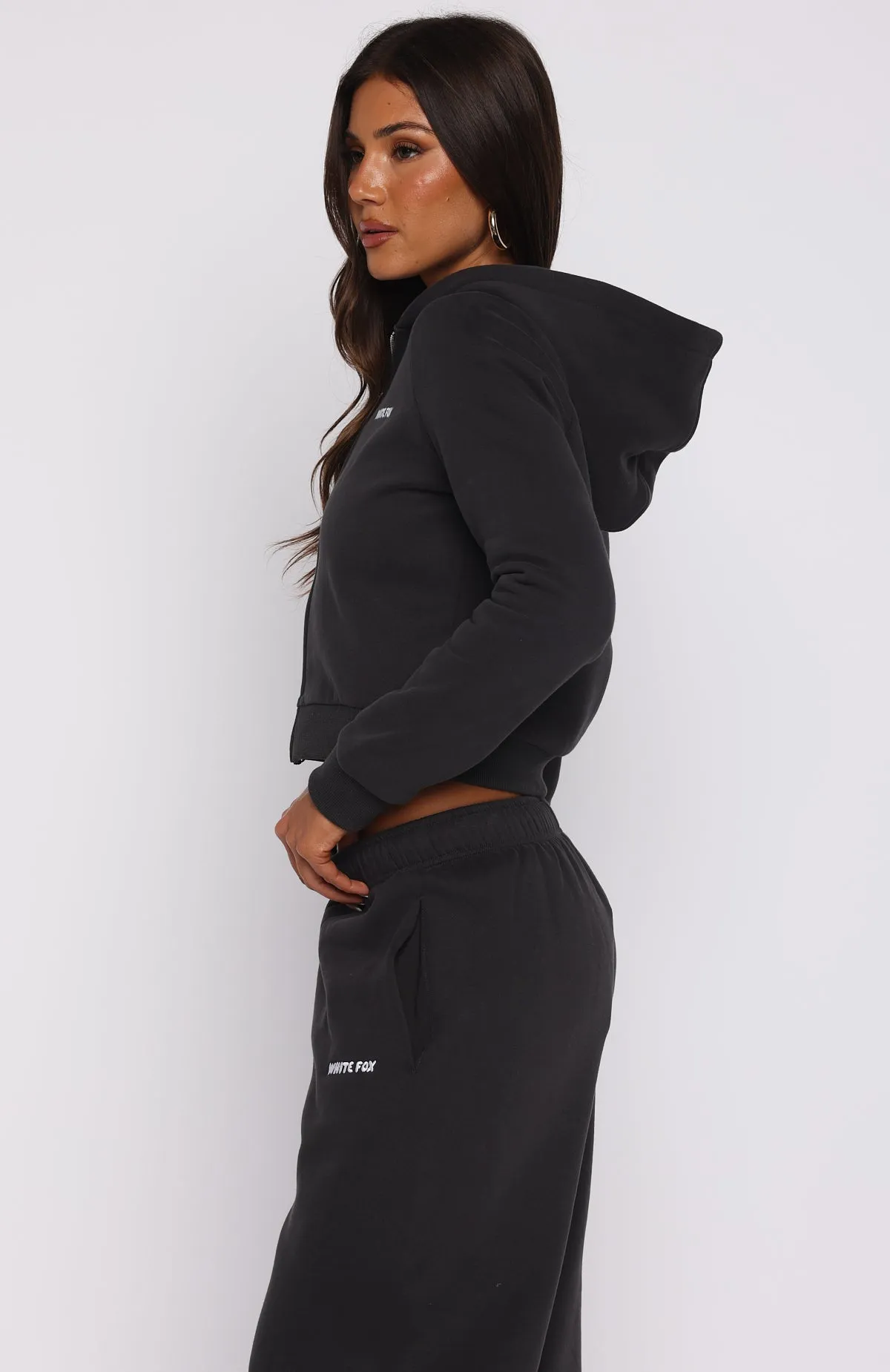 Office Comforted Comfy And Cute Slim Zip Front Hoodie Charcoal