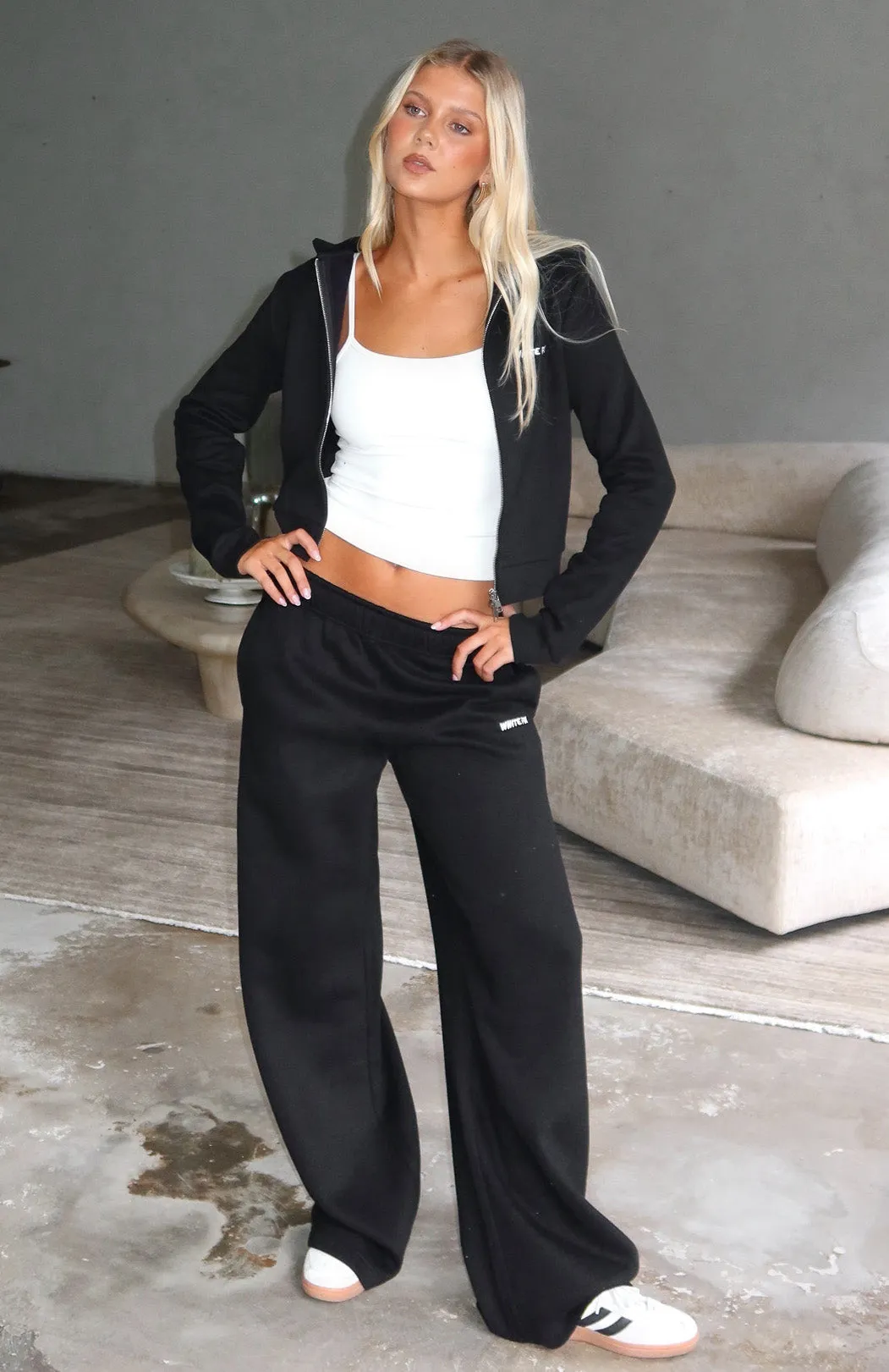 Comfy And Cute Wide Leg Sweatpants Black Outdoor Casual Look Evening Stroll