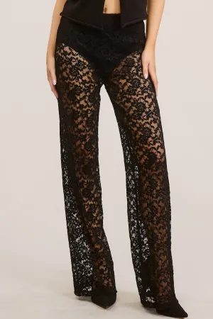 Sheer Lace Pants with Lining Durable Twill Elastic Cuff
