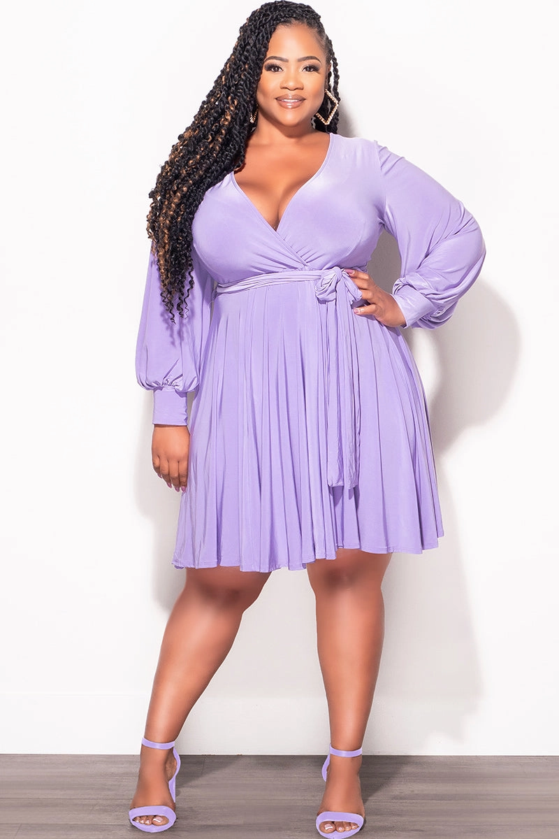Final Sale Plus Size Long Sleeve Faux Wrap Skater Dress in Purple NonIrritatingSeams Sport Ready