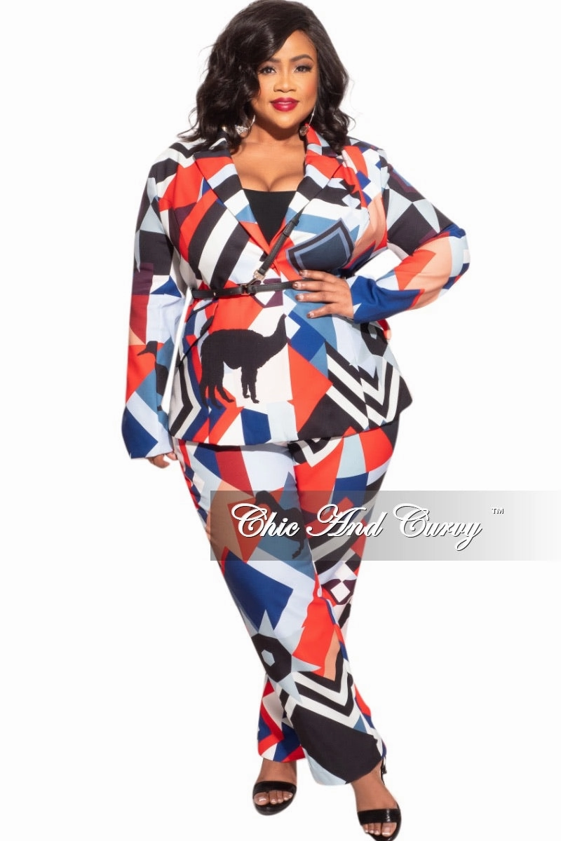 Final Plus Size Pants Suit in Multi-Color Llamas & Birds Print Comfy Flex