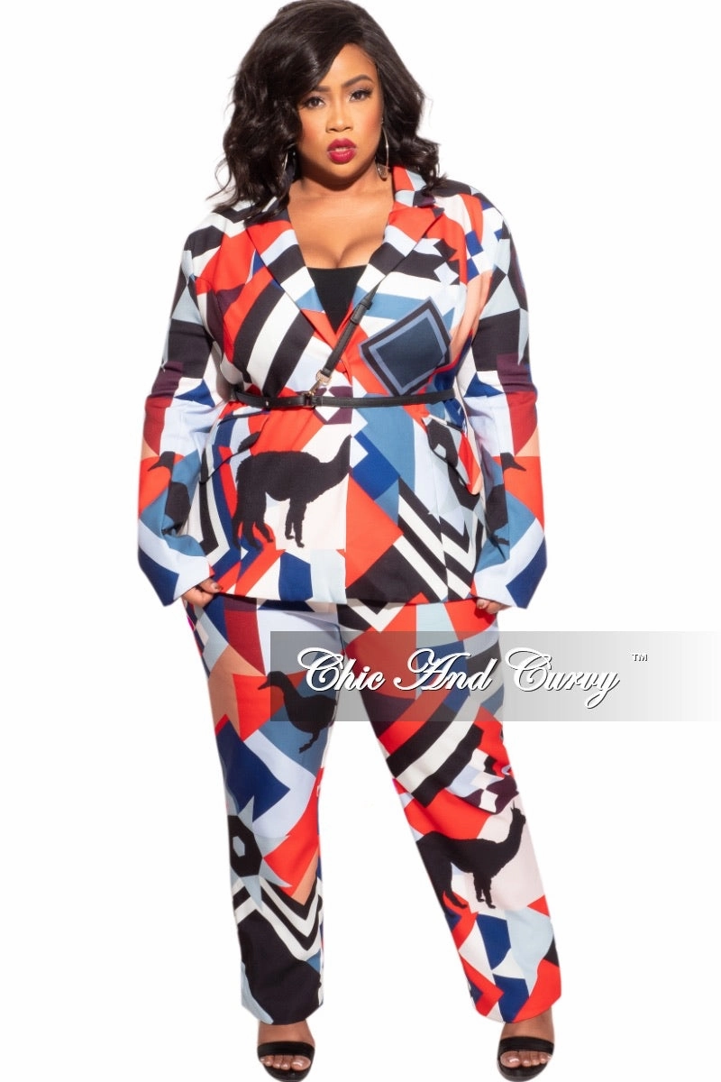 Relax Fit Wear StaticDissipative Final Plus Size Pants Suit in Multi-Color Llamas & Birds Print