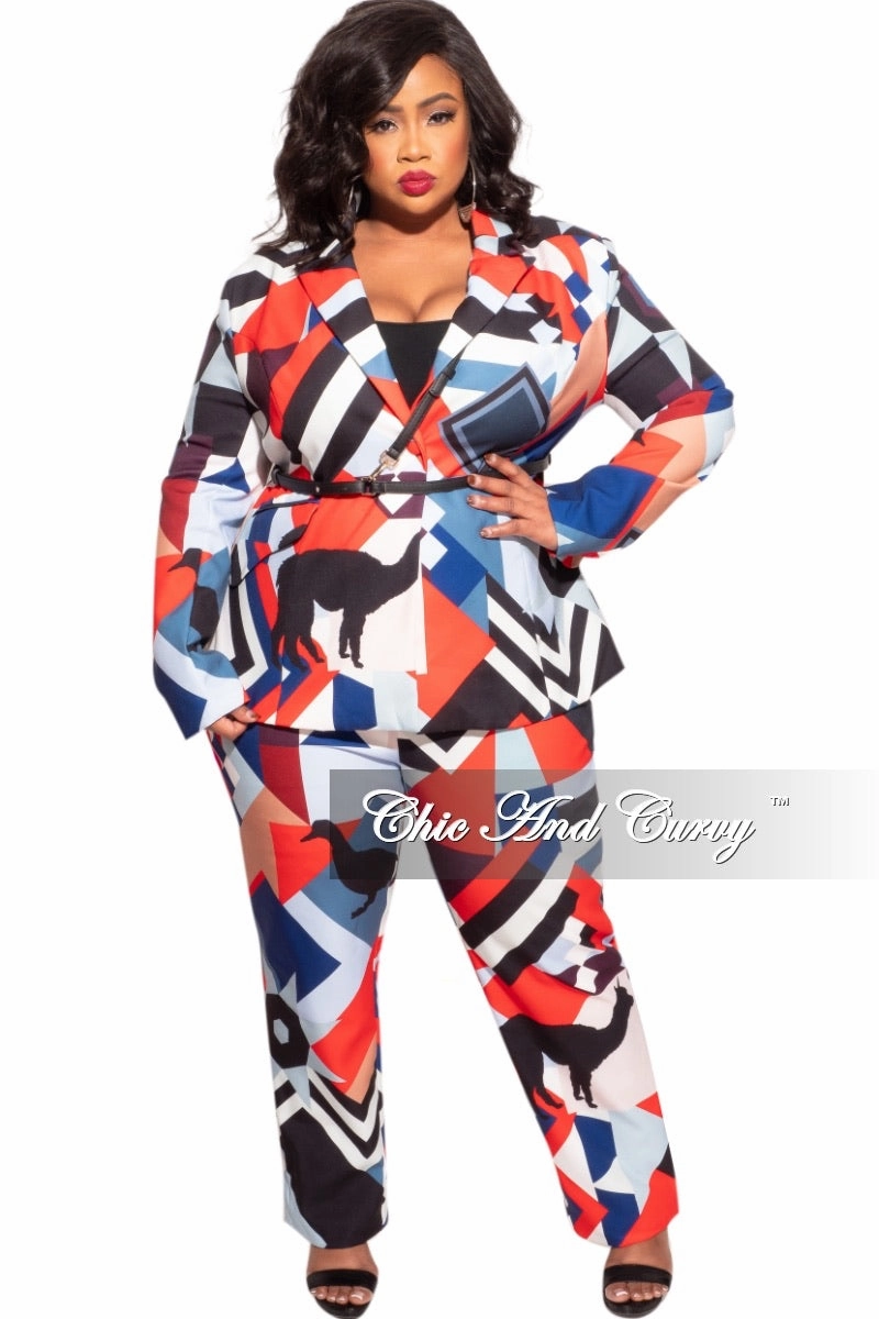 Core Fit Final Plus Size Pants Suit in Multi-Color Llamas & Birds Print
