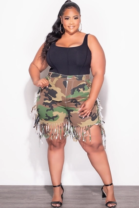 Final Sale Plus Size Fringe Shorts in Camouflage Urban Ready
