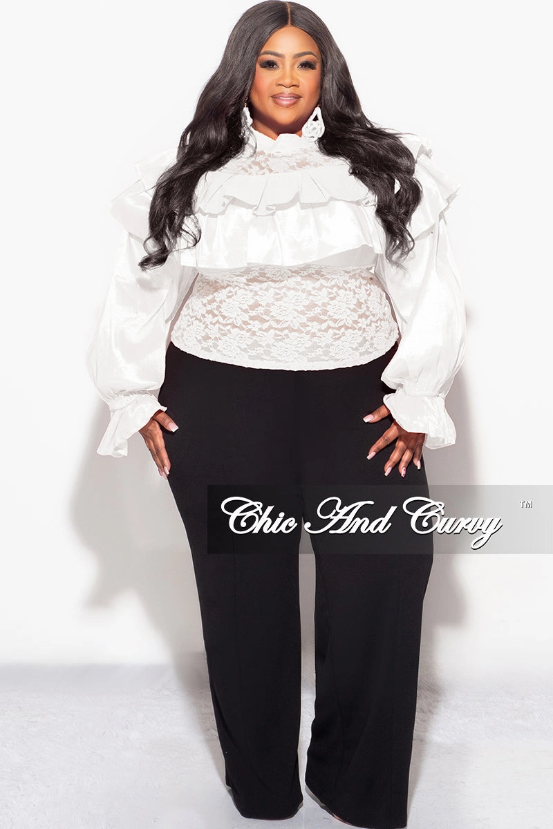 Final Sale Plus Size Lace Ruffle Blouse in White Relaxed Lines