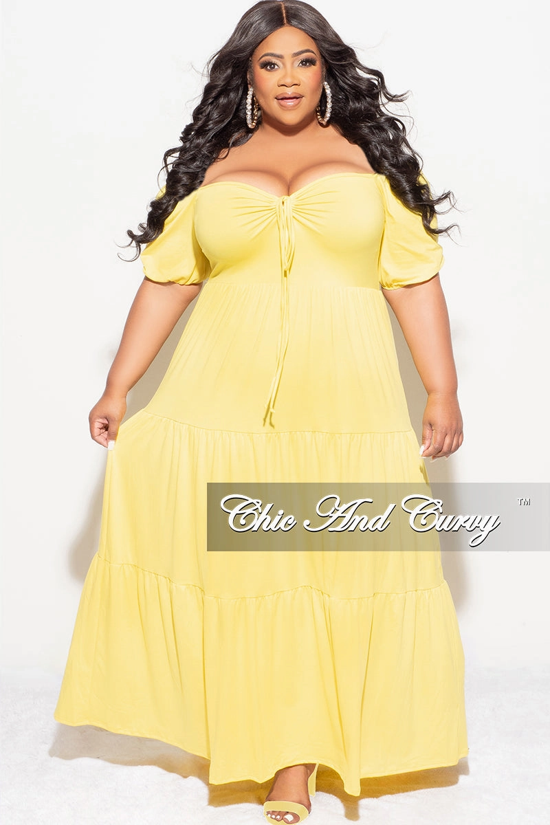Travel Ready Final Sale Plus Size Short Sleeve Tiered Maxi Dress in Yellow