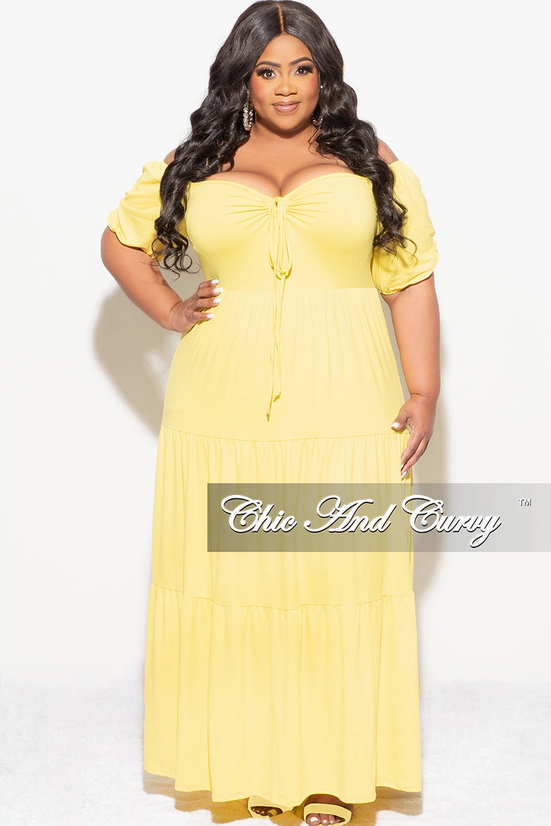 Trendy Layering Final Sale Plus Size Short Sleeve Tiered Maxi Dress in Yellow