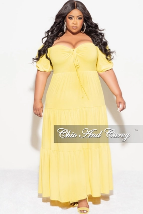 Final Sale Plus Size Short Sleeve Tiered Maxi Dress in Yellow Chilly Wear
