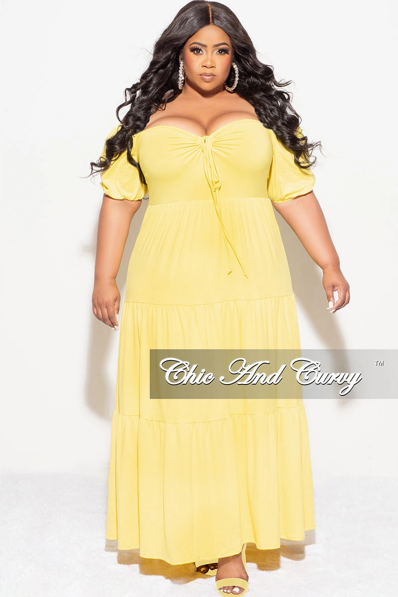 Final Sale Plus Size Short Sleeve Tiered Maxi Dress in Yellow Chilly Wear