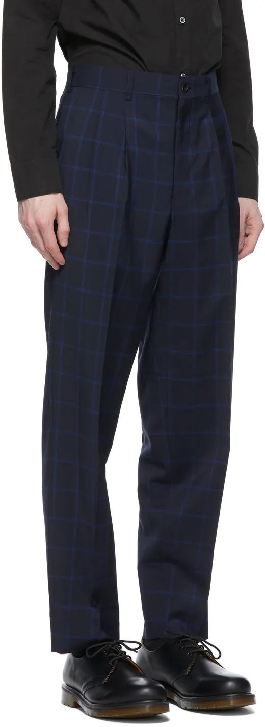Comme des GarÃ§ons Homme Deux Navy Wool Windowpane Trousers