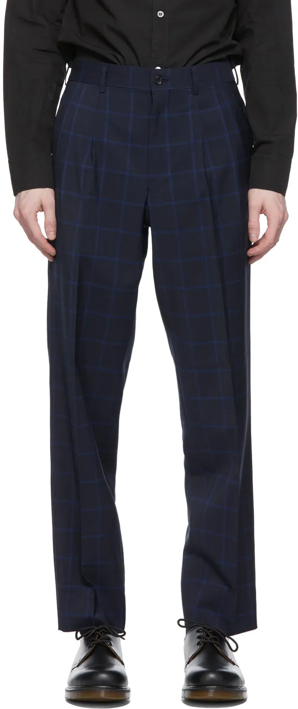 Comme des GarÃ§ons Homme Deux Navy Wool Windowpane Trousers