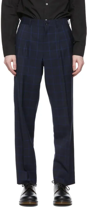 Comme des GarÃ§ons Homme Deux Navy Wool Windowpane Trousers