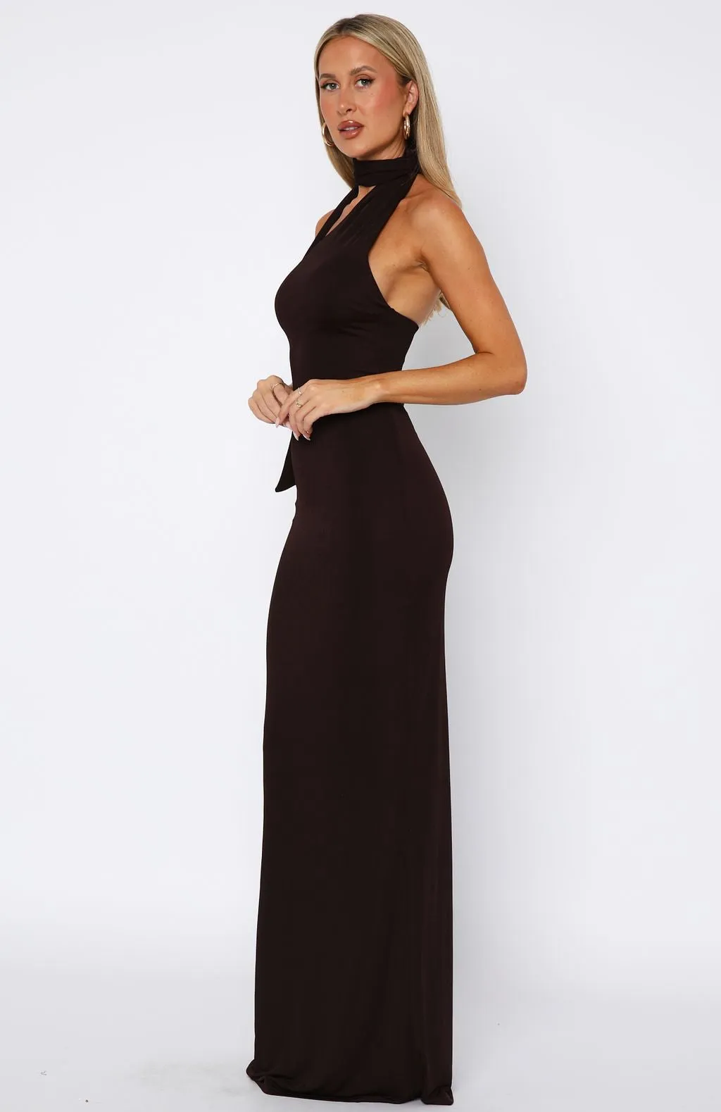 Sugar High Maxi Dress Chocolate Non Closure Collar