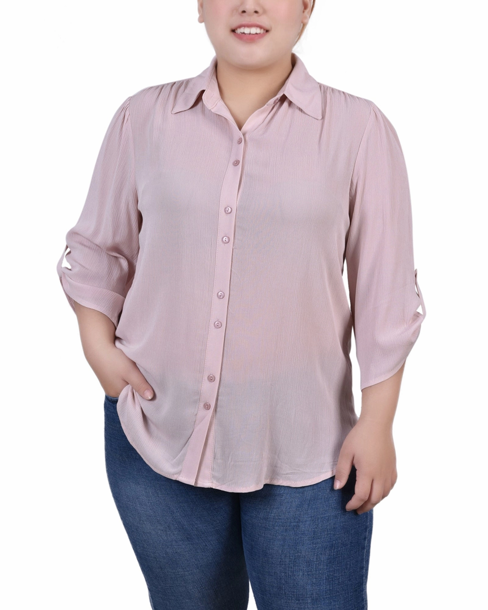 Everyday Look Plus Size 3/4 Sleeve Crepon Blouse