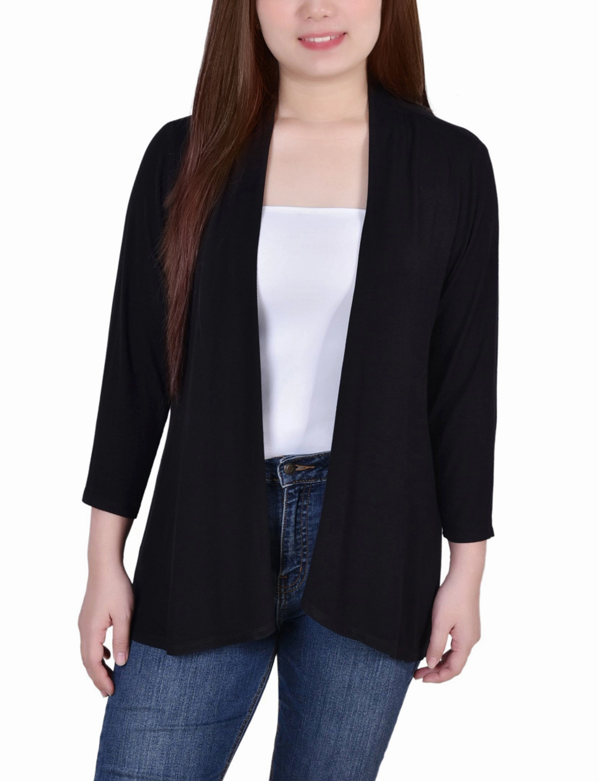 Seamless Design Abrasion Resistant Surface 3/4 Sleeve Solid Cardigan